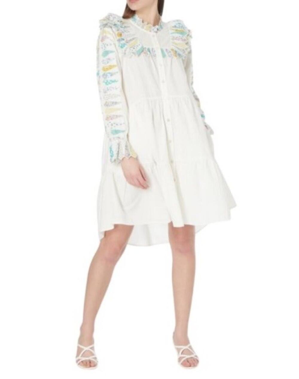 Sea New York Linden Quilted white Cotton Patchwork long sleeve dress size large